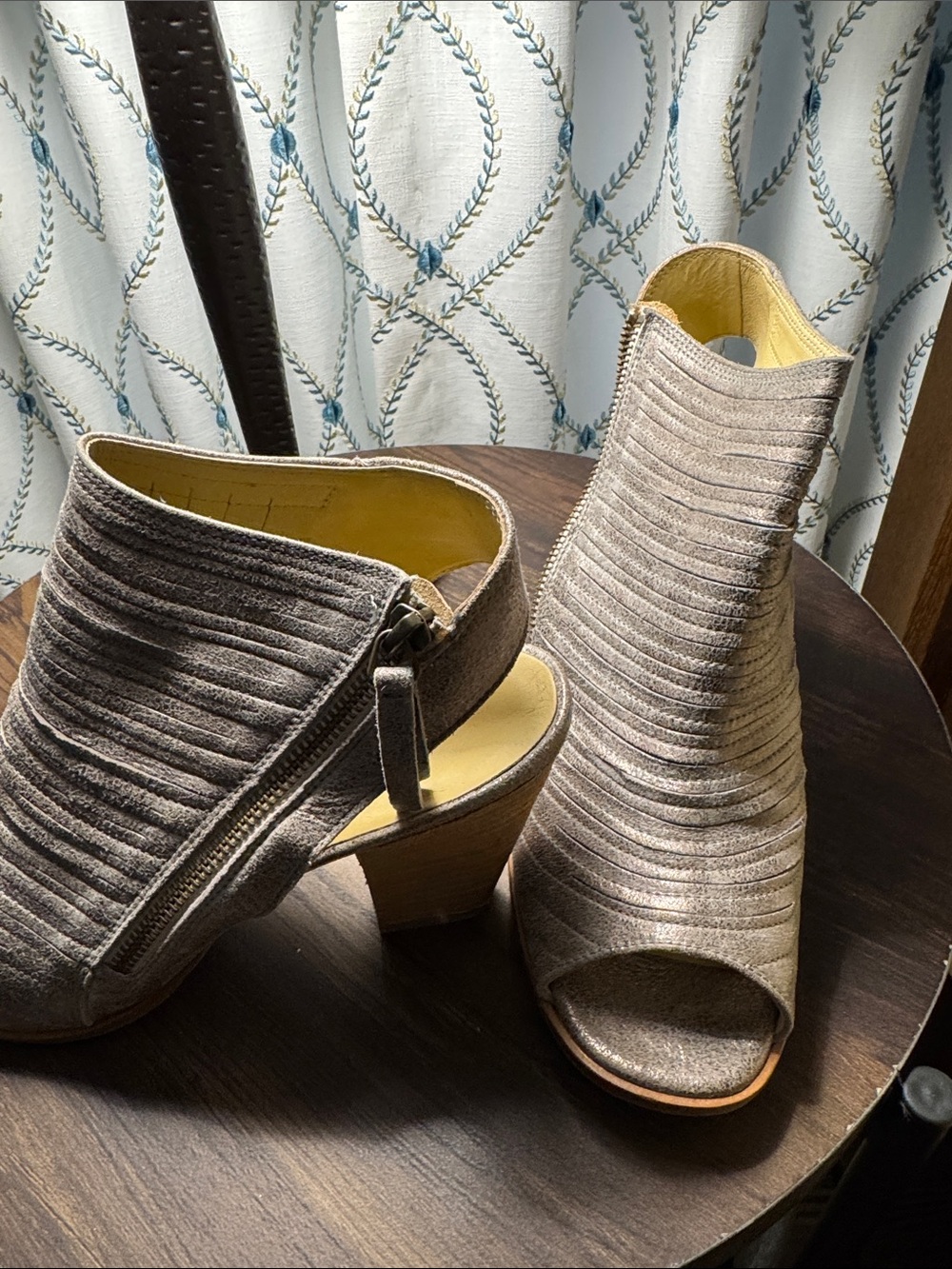 Paul Green Taupe Ribbed Peep-Toe Heeled Mules